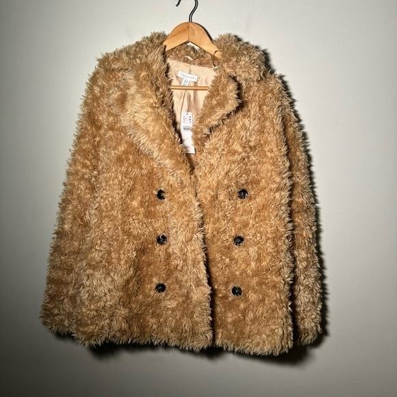 NWT Topshop camel textured teddy  coat 6 - Picture 7 of 11